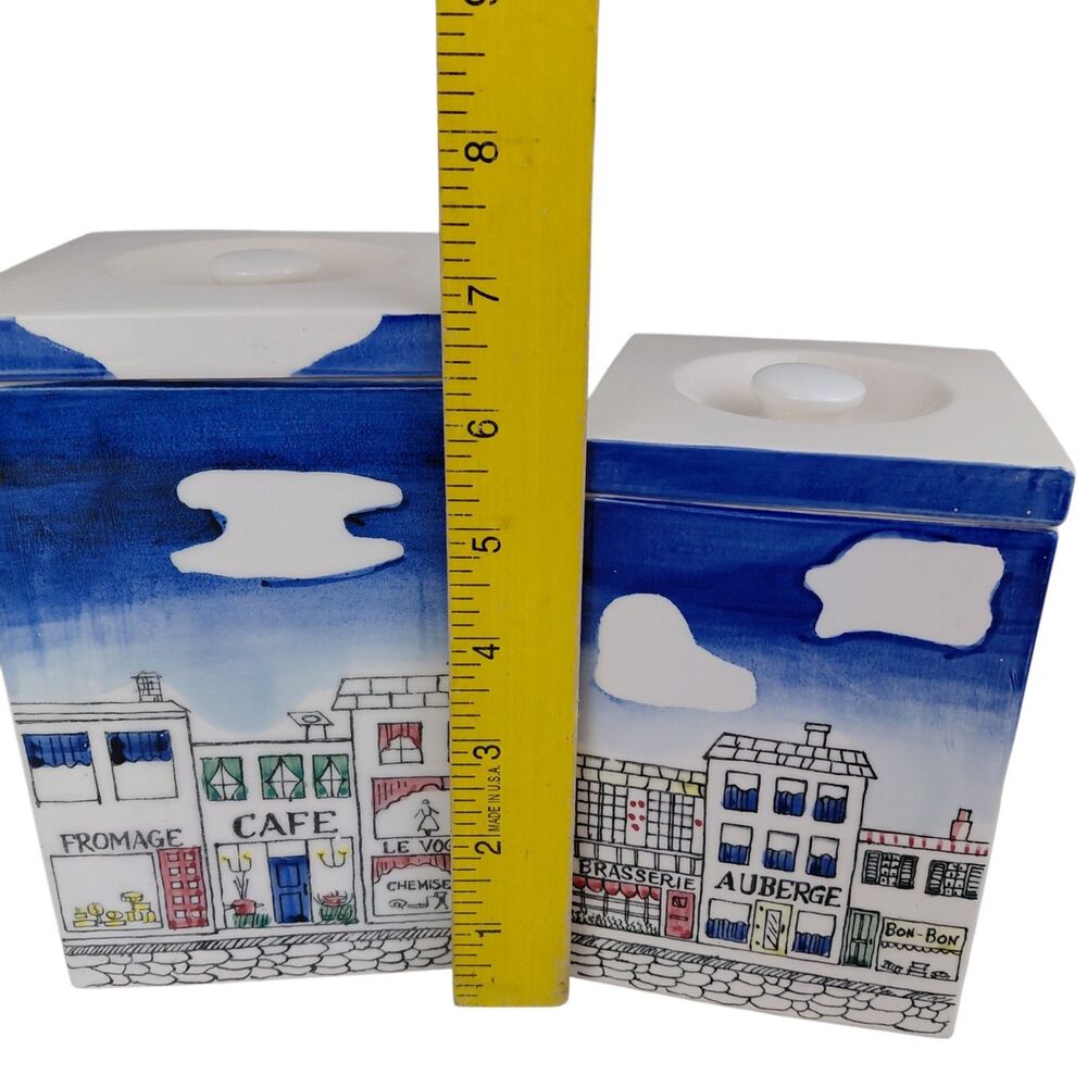 Taste Setter Sigma Rue de Gourmet Vtg Ceramic Canisters Paris Scene Set of 4 - Picture 10 of 16